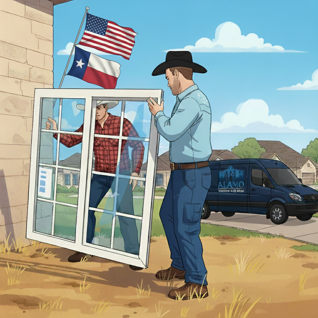 Technicians installing a window in San Antonio